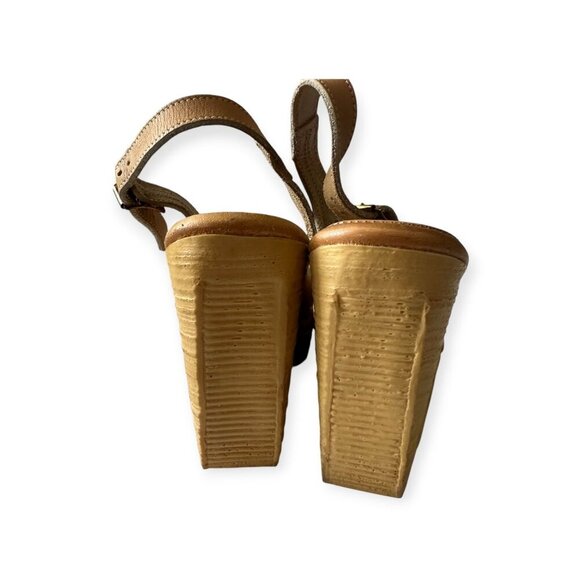 1970s Tan Leather Wedge Sandals by Sears The Shoe Place – Size 5B – Made‎ in USA - Picture 8 of 10